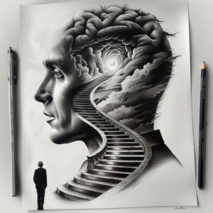 dotted-figure-tattoo – tattoo design ideas free ai generated – deep-shadows – for-side-torso – Gallery: surrealistic-characters-inkby-ai