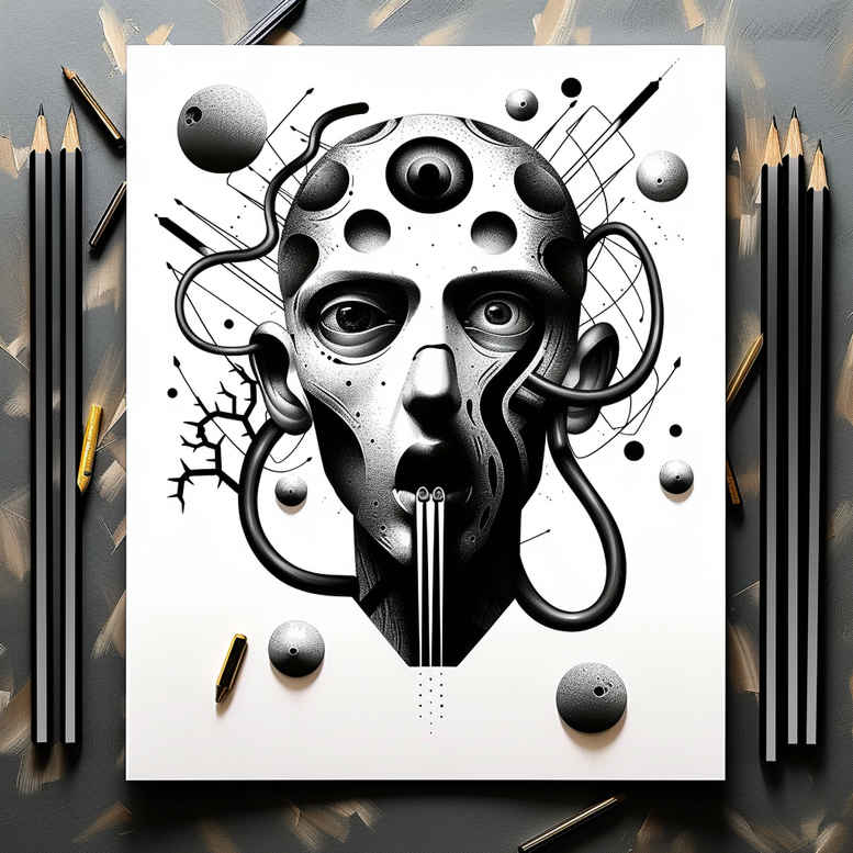 dream-figure-tattoo – tattoo design ideas free ai generated – silence – for-full-back – Gallery: surrealistic-characters-inkby-ai