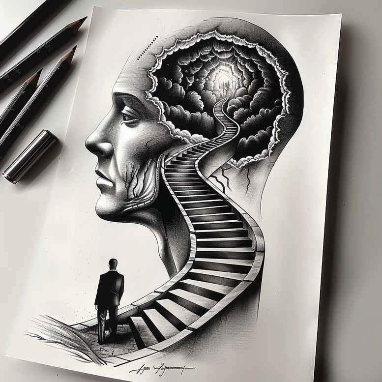 emotion-motif-figure-tattoo – tattoo design ideas free ai generated – night-terror – for-scapula – Gallery: surrealistic-characters-inkby-ai