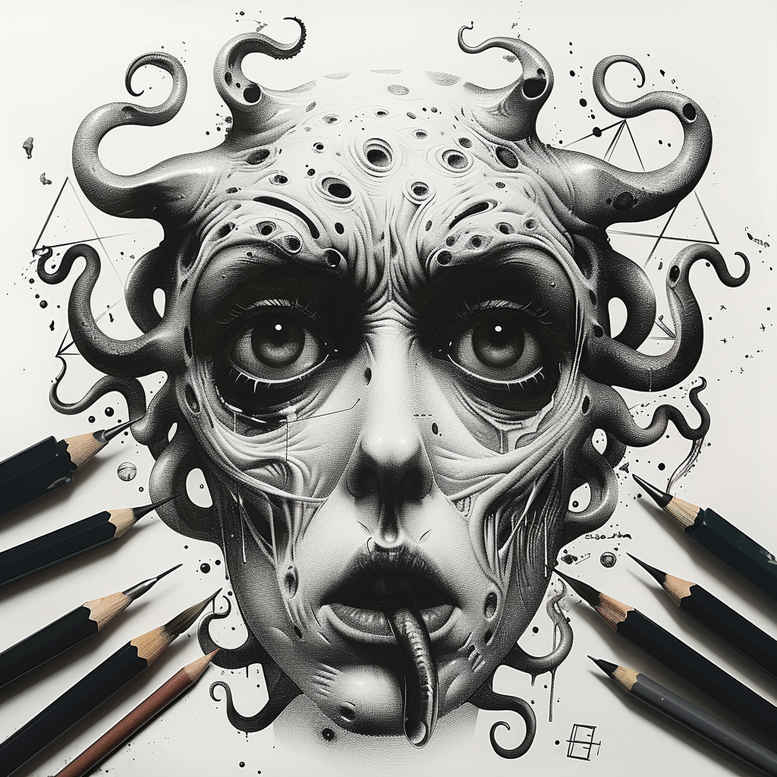 energetic-figure-tattoo – tattoo design ideas free ai generated – rotting – for-stomach – Gallery: surrealistic-characters-inkby-ai