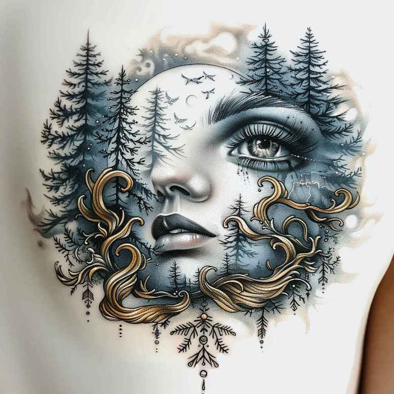 expressive-figure-tattoo – tattoo design ideas free ai generated – abyss – for-knee – Gallery: surrealistic-characters-inkby-ai
