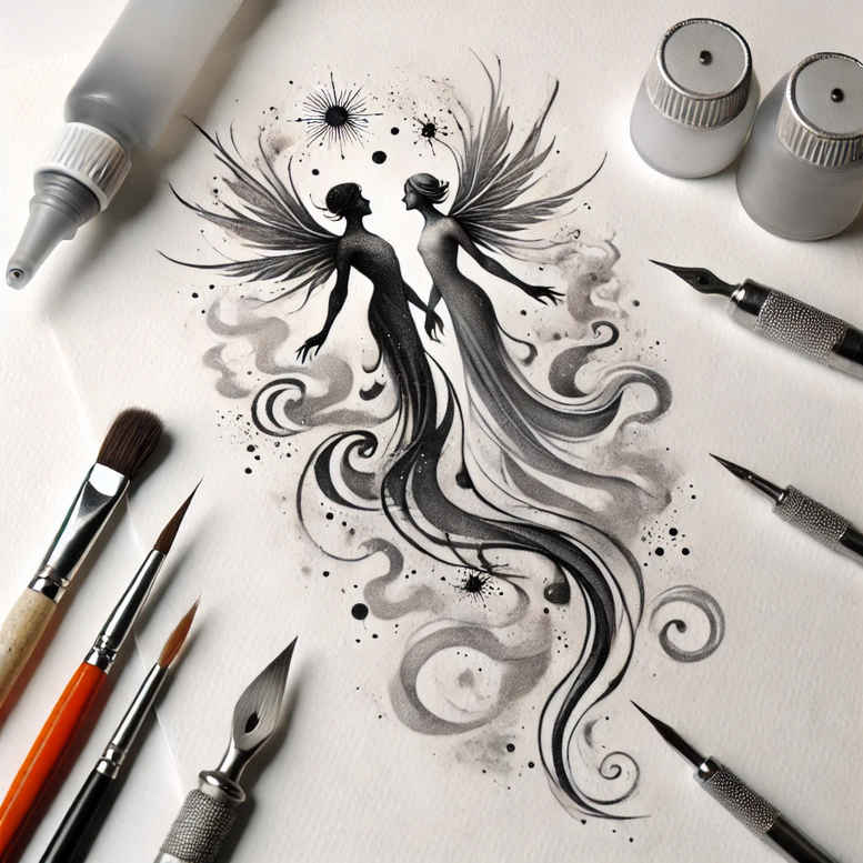 fantasy-motif-figure-tattoo – tattoo design ideas free ai generated – petrified – for-behind-ear – Gallery: surrealistic-characters-inkby-ai