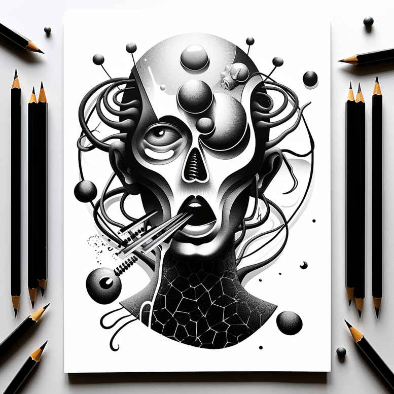 lined-figure-tattoo – tattoo design ideas free ai generated – distorted – for-wrist – Gallery: surrealistic-characters-inkby-ai