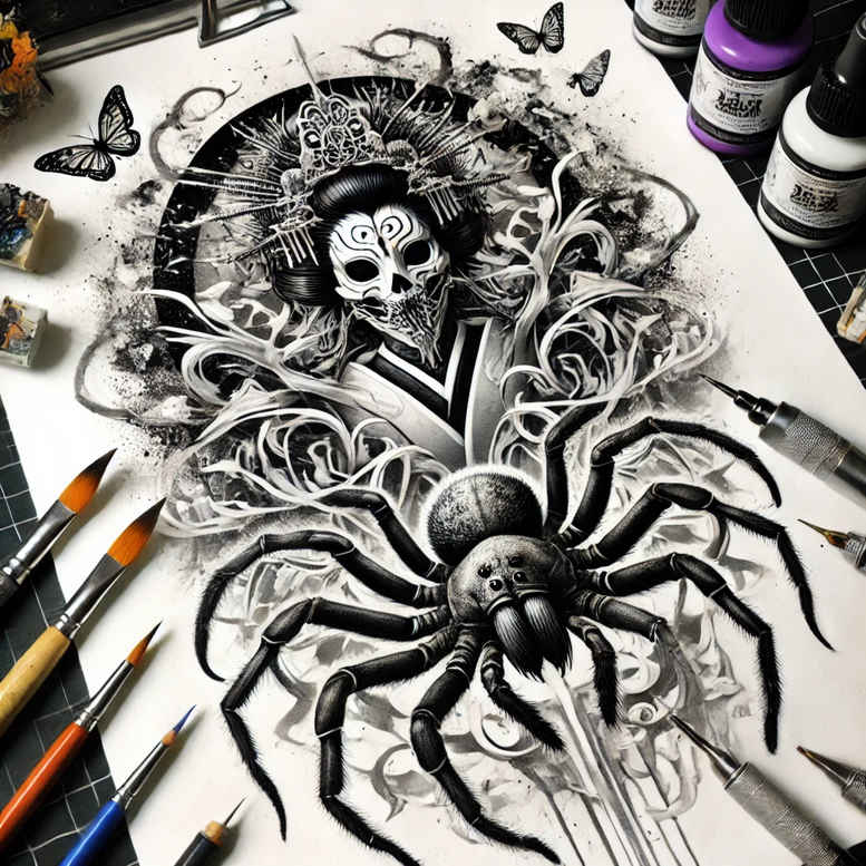 mysterious-motif-figure-tattoo – tattoo design ideas free ai generated – creepy – for-back – Gallery: surrealistic-characters-inkby-ai