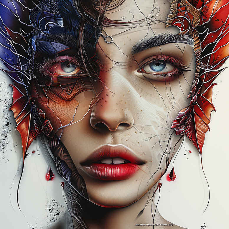 ornamental-detail-figure-tattoo – tattoo design ideas free ai generated – undead – for-behind-ear – Gallery: surrealistic-characters-inkby-ai
