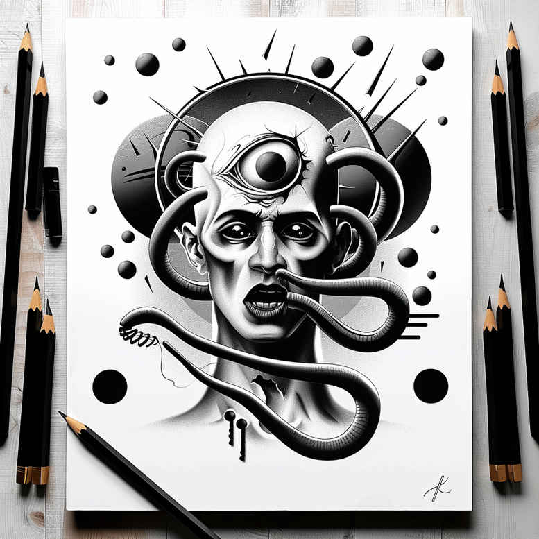 sleep-figure-tattoo – tattoo design ideas free ai generated – mask – for-palm – Gallery: surrealistic-characters-inkby-ai