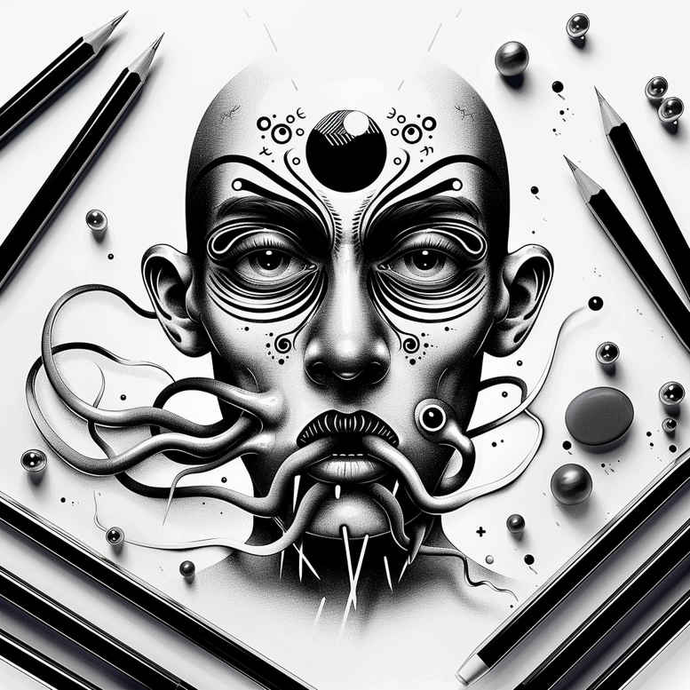 surrealism-tattoo – tattoo design ideas free ai generated – desolate – for-lower-back – Gallery: surrealistic-characters-inkby-ai