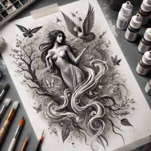 surrealistic-characters tattoo design ideas color depth abstract figure embodying resilience