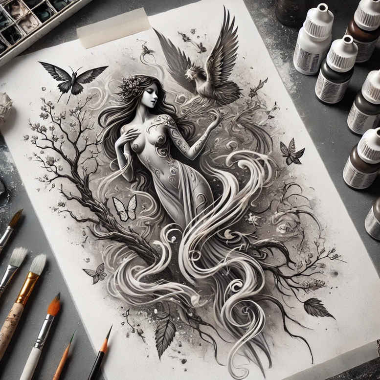 surrealistic-characters tattoo design ideas color depth abstract figure embodying resilience