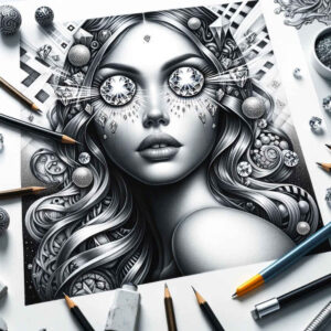 surrealistic-characters tattoo design ideas refined lines abstract figure for temple