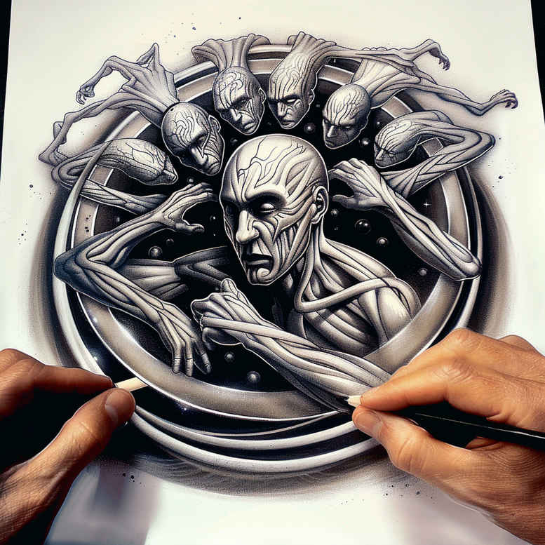 surrealistic-characters tattoo design ideas unreal light abstract figure for wrist