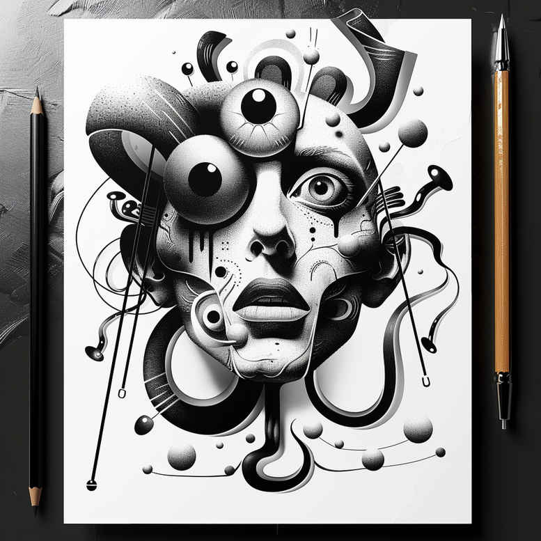 surrealistic-characters tattoo design ideas Realism soft contrast conceptual person for back of neck