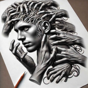 surrealistic-characters tattoo design ideas illustrative style conceptual person for upper arm