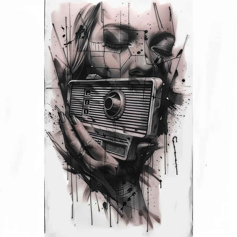 surrealistic-characters tattoo design ideas subtle highlights dual identity for upper thigh