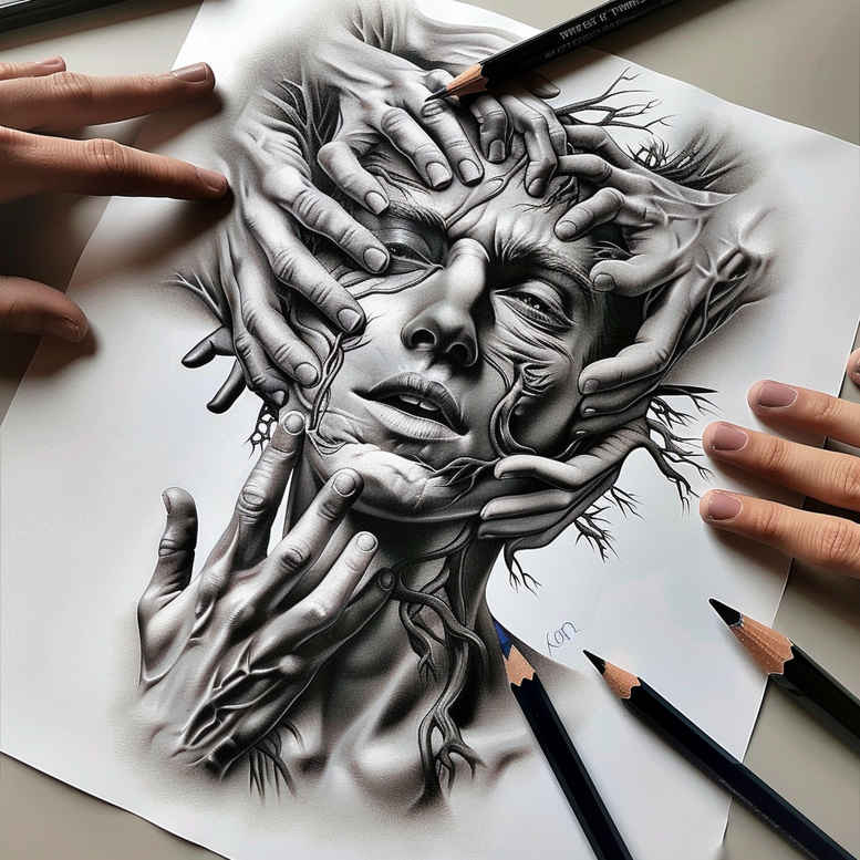 surrealistic-characters tattoo design ideas vibrant palette fantasy visage symbolising strength