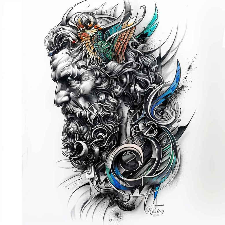 surrealistic-characters tattoo design ideas Surrealism juxtaposition floating face for nape