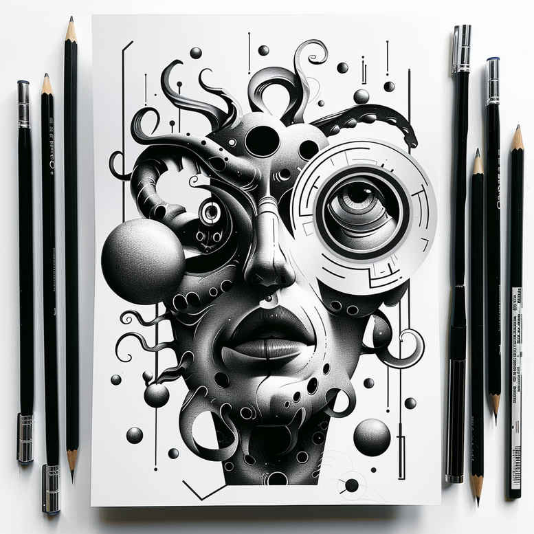 surrealistic-characters tattoo design ideas realistic shadowing floating face represents determination