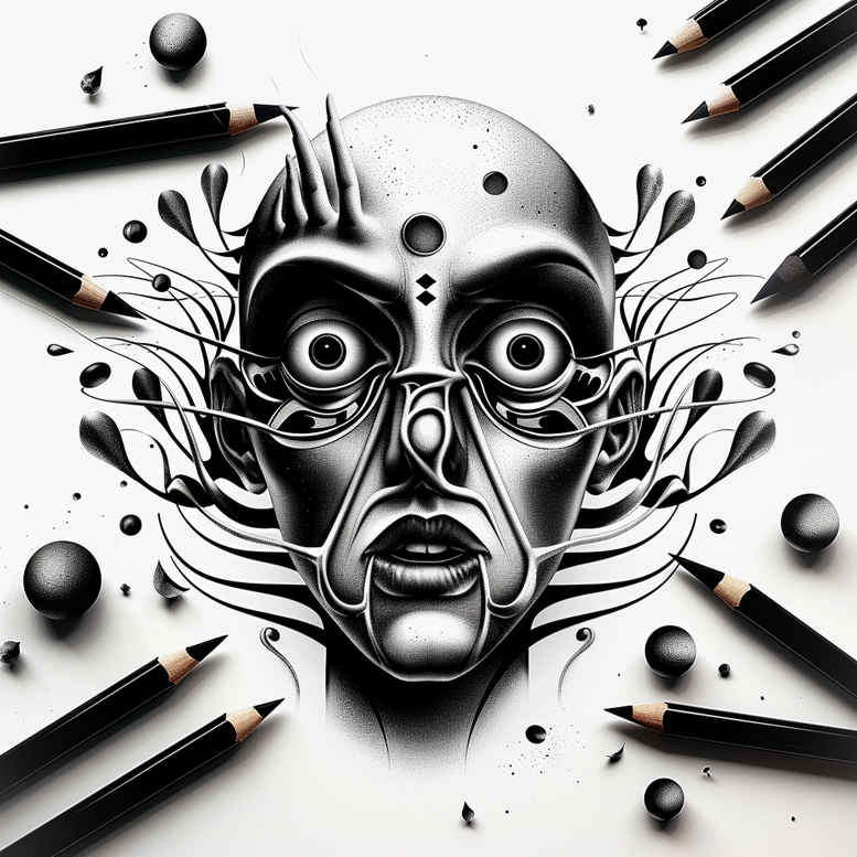 surrealistic-characters tattoo design ideas expressive lines hybrid form stands for perseverance