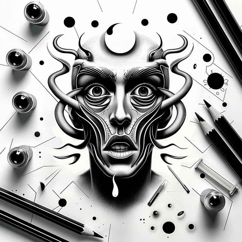 surrealistic-characters tattoo design ideas contoured forms impossible being for knee