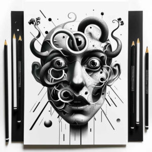 surrealistic-characters tattoo design ideas Realism natural contours impossible being for lower leg