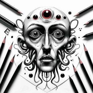 surrealistic-characters tattoo design ideas fine detail psychic split shows determination