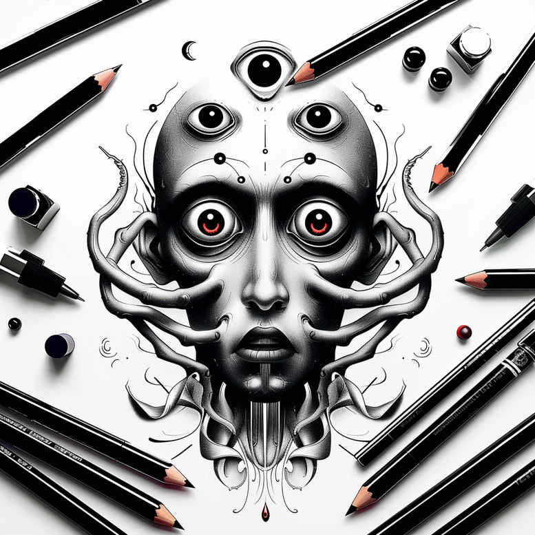 surrealistic-characters tattoo design ideas saturated hues surreal mask for lower leg