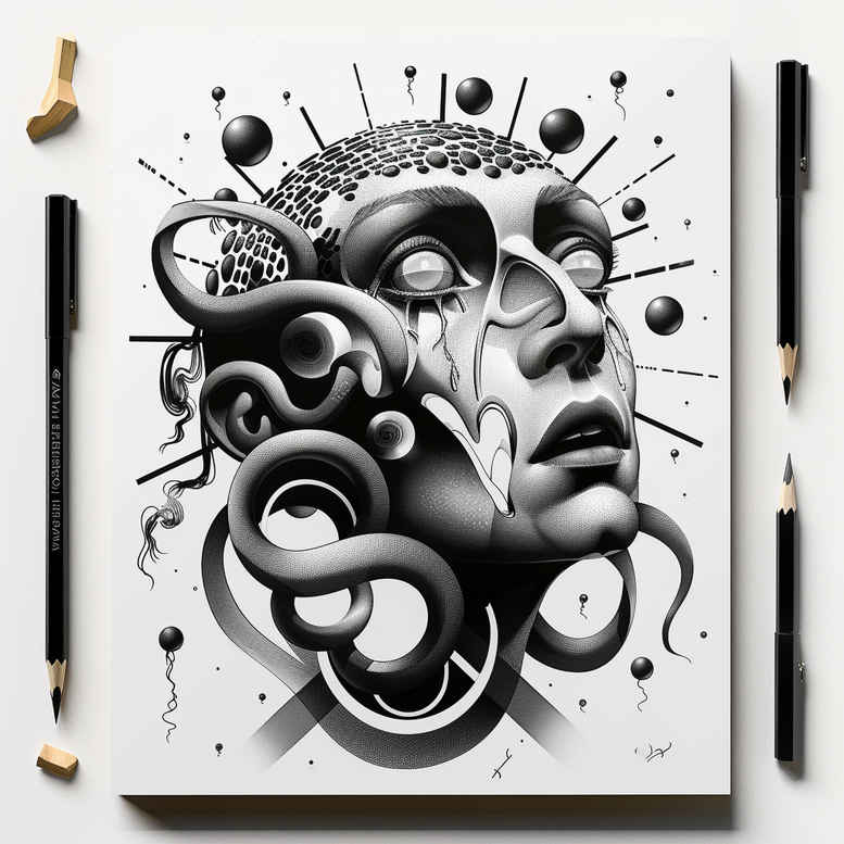 surrealistic-characters tattoo design ideas expressive color surreal mask for shoulder
