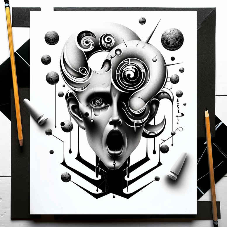 surrealistic-characters tattoo design ideas clean contrast surreal mask symbol of courage