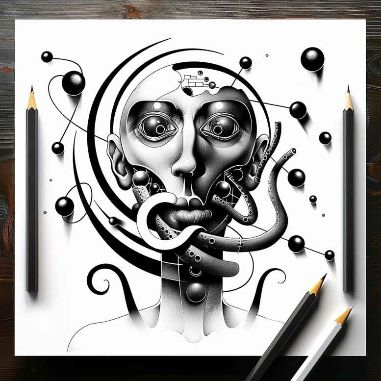 surrealistic-characters tattoo design ideas subtle tone symbolic body for calf