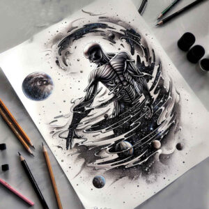 surrealistic-characters tattoo design ideas balanced color unreal creature embodying determination