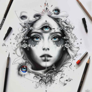 wavy-figure-tattoo – tattoo design ideas free ai generated – agony – for-side-torso – Gallery: surrealistic-characters-inkby-ai