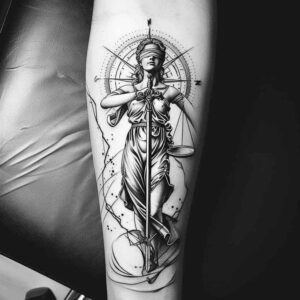 balance-symbol-tattoo – tattoo design ideas free ai generated – realism-realistic-wrinkles – for-back-shoulder – Gallery: themis-inkby-ai