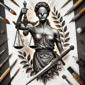 ethics-motif-tattoo-for-men – tattoo design ideas free ai generated – realism-realistic-structure – for-side – Gallery: themis-inkby-ai