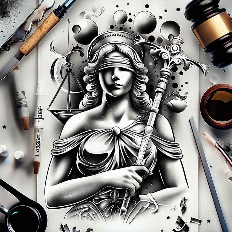 judgment-motif-tattoo – tattoo design ideas free ai generated – neotraditional-bold-color-blocks – for-lower-back – Gallery: themis-inkby-ai