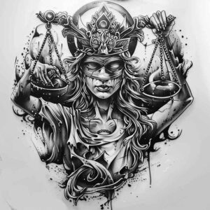 judgment-motif-tattoo – tattoo design ideas free ai generated – realism-clean-lines – for-scapula – Gallery: themis-inkby-ai