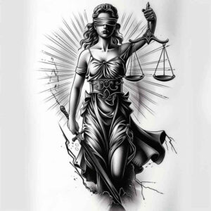 justice-and-law-tattoo – tattoo design ideas free ai generated – surrealism-timeless – for-shoulder-blade – Gallery: themis-inkby-ai