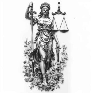 morality-motif-tattoo – tattoo design ideas free ai generated – surrealism-fluid-forms – for-lower-leg – Gallery: themis-inkby-ai