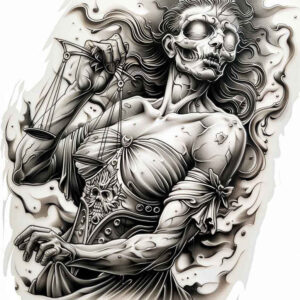 ornamental-themis-tattoo – tattoo design ideas free ai generated – neotraditional-subtle-tone – for-upper-back – Gallery: themis-inkby-ai
