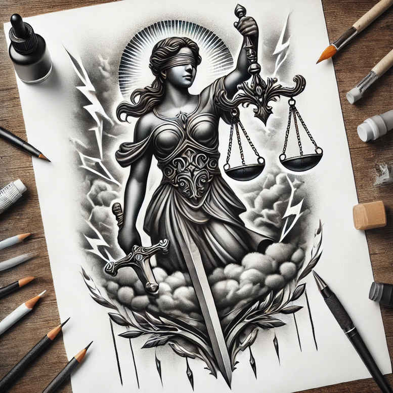 shadow-and-light-tattoo – tattoo design ideas free ai generated – neotraditional-artistic-contrast – for-calf – Gallery: themis-inkby-ai