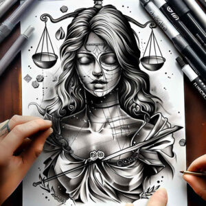 symbolic-themis-tattoo – tattoo design ideas free ai generated – neotraditional-clean-fill – for-toe – Gallery: themis-inkby-ai