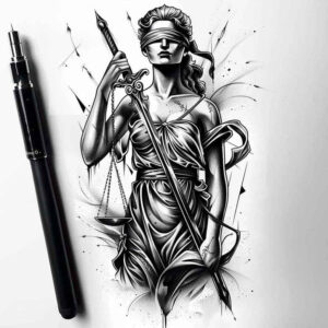 themis tattoo design ideas textured balance symbol for lower arm