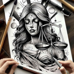 themis tattoo design ideas distorted perspective balance symbol for lower leg