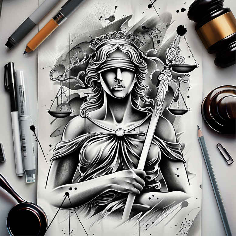 themis tattoo design ideas Surrealism melting forms cosmic law symbol of resilience