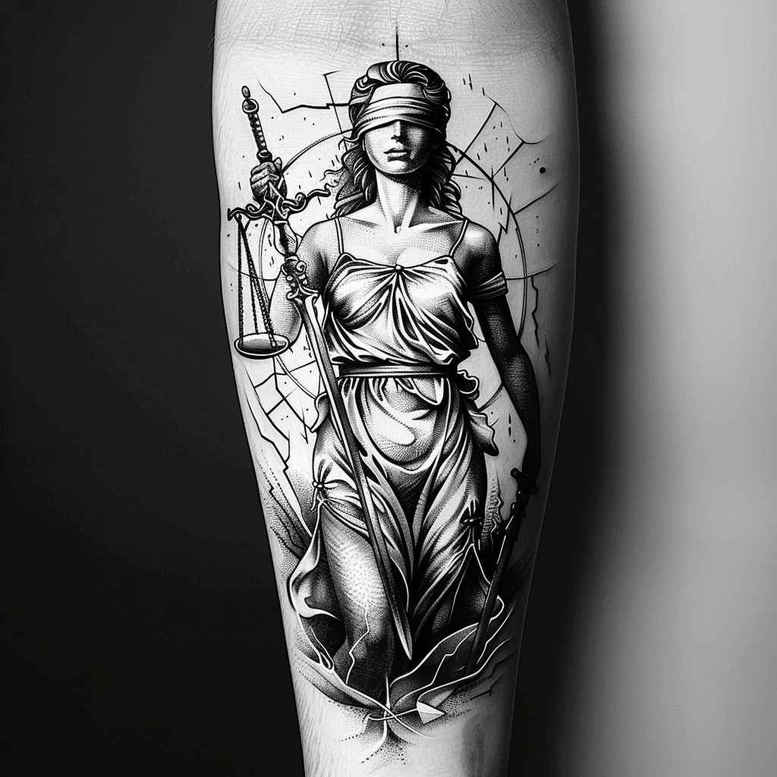 themis tattoo design ideas solid blacks divine balance meaning courage