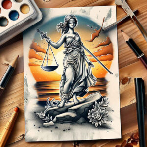 themis tattoo design ideas Neotraditional sharp edges equilibrium symbol for side torso