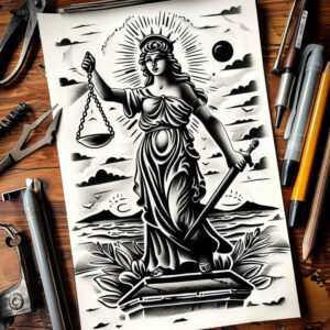 themis tattoo design ideas Realism skin texture goddess virtue for biceps