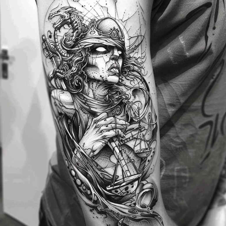 themis tattoo design ideas Realism detailed rendering goddess virtue for palm