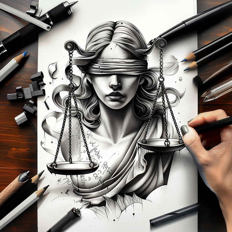themis tattoo design ideas watercolor-style impartiality for lower leg