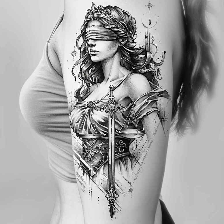 themis tattoo design ideas layered fill impartiality meaning strength
