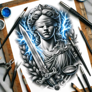 themis tattoo design ideas Surrealism ethereal judgement power for arm